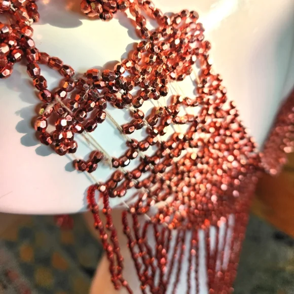 VTG Beaded Rust Sparkle Beaded Sparkly Elegant Shawl Shoulder Fringe Neck Collar - Picture 6 of 11
